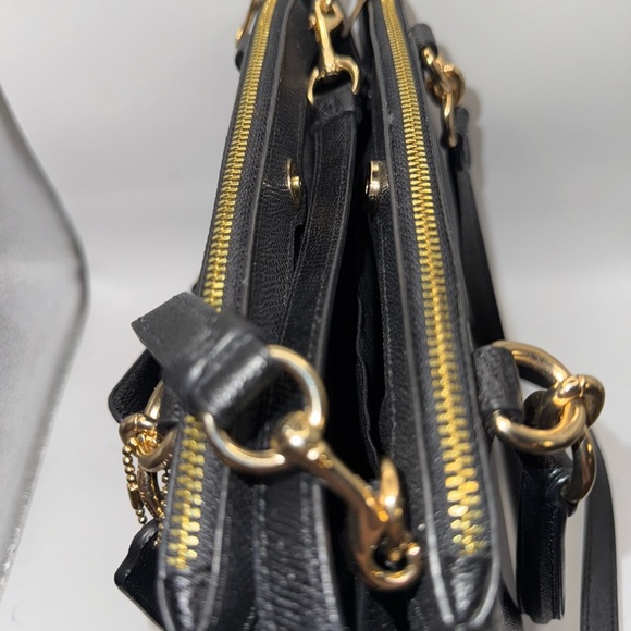 Black Coach Crossgrain Leather Satchel Tote Bag Gold Hardware Like New - Picture 8 of 11